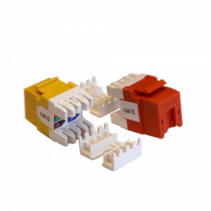 Keystone module, RJ45, category 6, UTP, 180 degrees, with built-in shutter